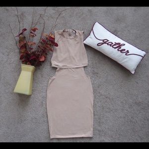 Tan Fitted Dress with Cutout Sides